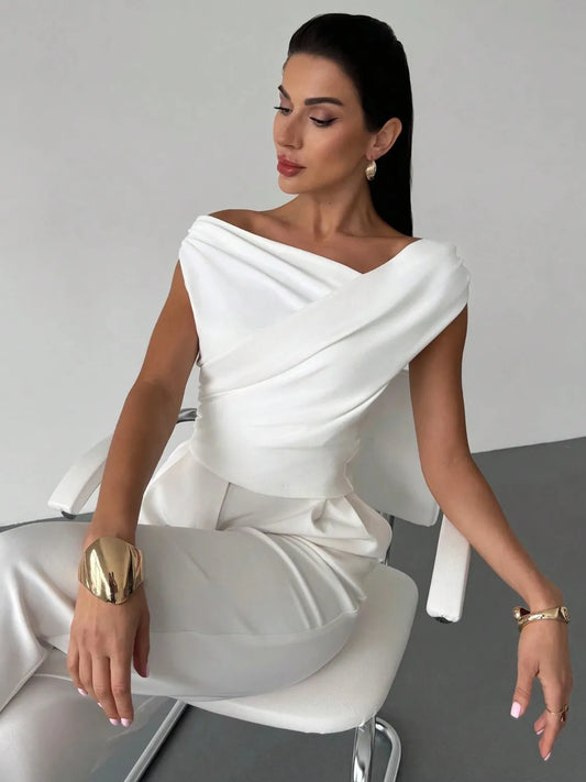 Asymmetrical Ruched Short Sleeve Top – Bold Cut with Modern Fit - - Women's Clothing > Blouses & Shirts