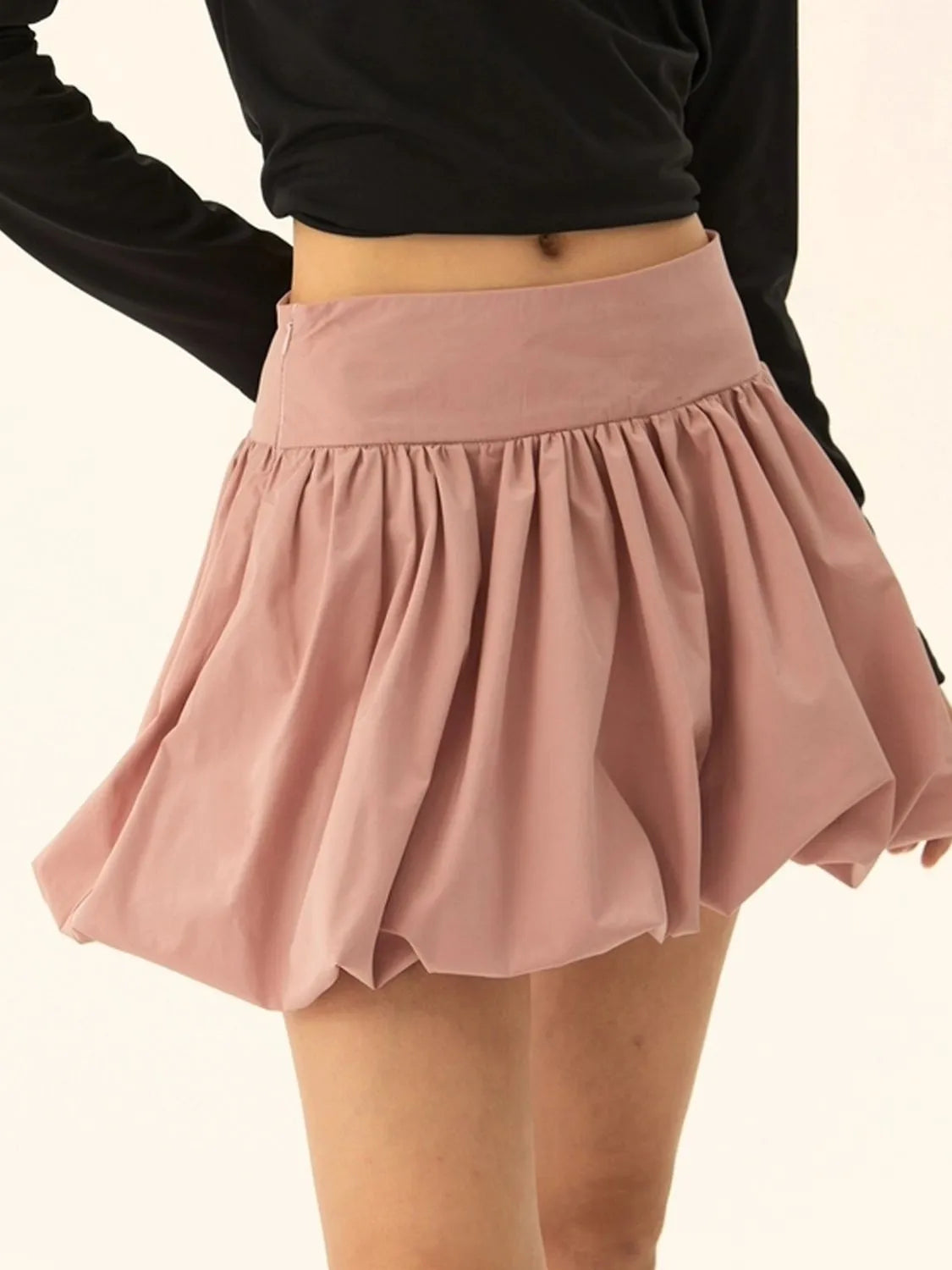 Ruched Bubble Hem Mini Skirt – Statement Volume with a Playful Twist - - Mini Skirt