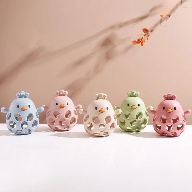 Silicone Baby Teether & Rattle-BPA-Free, Cute Chick Design,0-12 Months - - baby toys