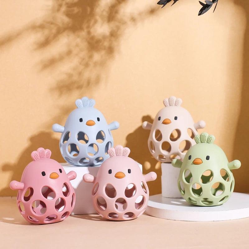 Silicone Baby Teether & Rattle-BPA-Free, Cute Chick Design,0-12 Months - - baby toys