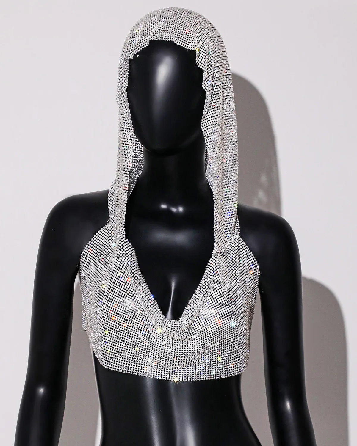Sexy Rhinestone Mesh Crop Top – See-Through Sleeveless Clubwear - Silver One Size - clothing top