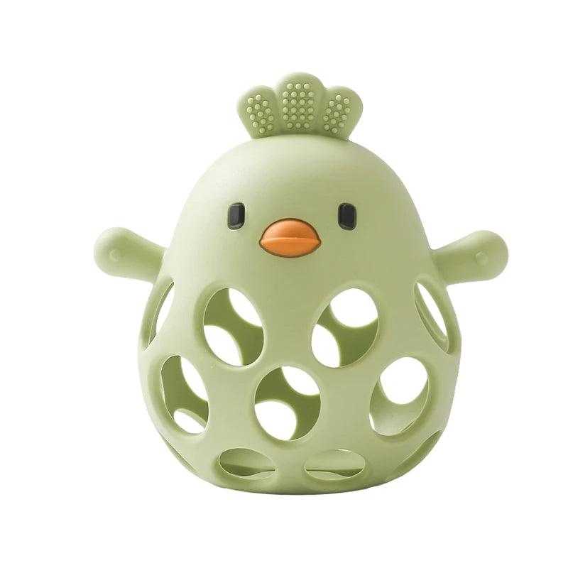 Silicone Baby Teether & Rattle-BPA-Free, Cute Chick Design,0-12 Months - Green - baby toys