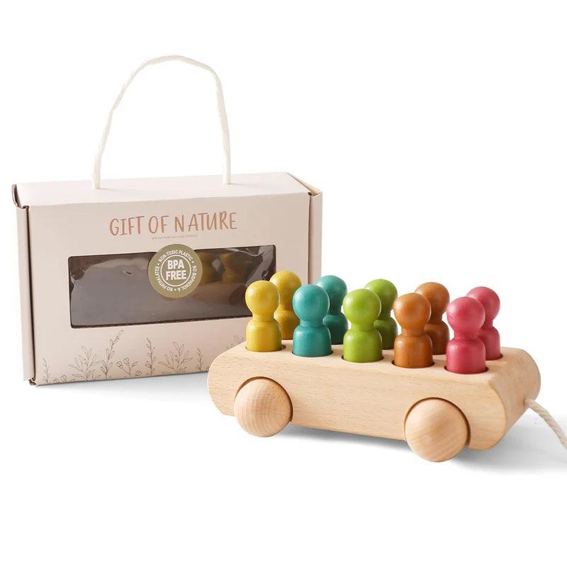 Montessori Wooden Train & Trolley - Educational Baby Toy with Numbers - Beech trolley CHINA - baby toys