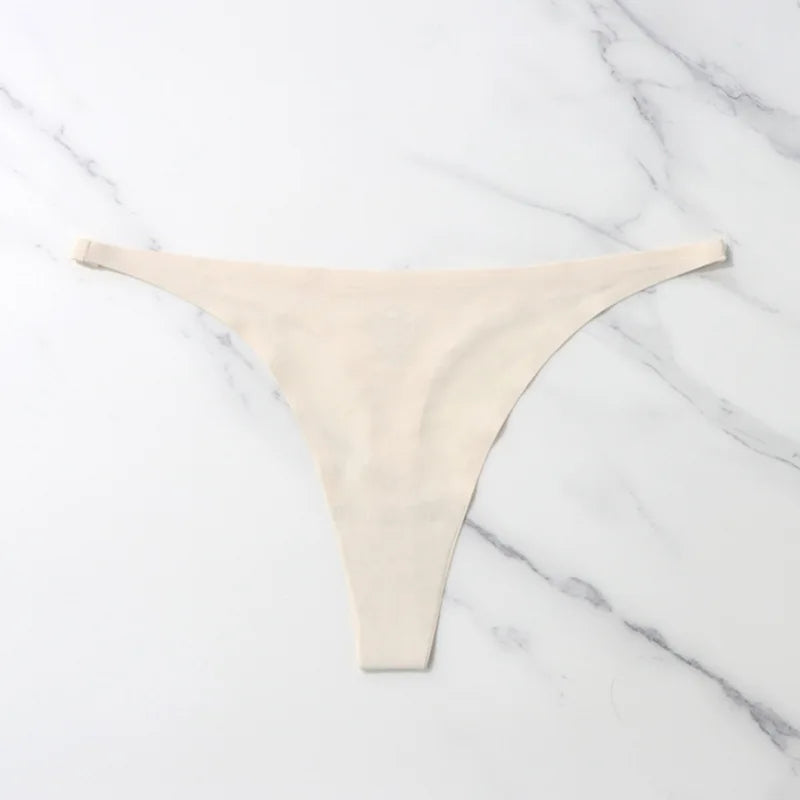 Seamless Ice Silk Thong – Soft Satin Feel & Minimal Band - ivory 1pc - lingerie