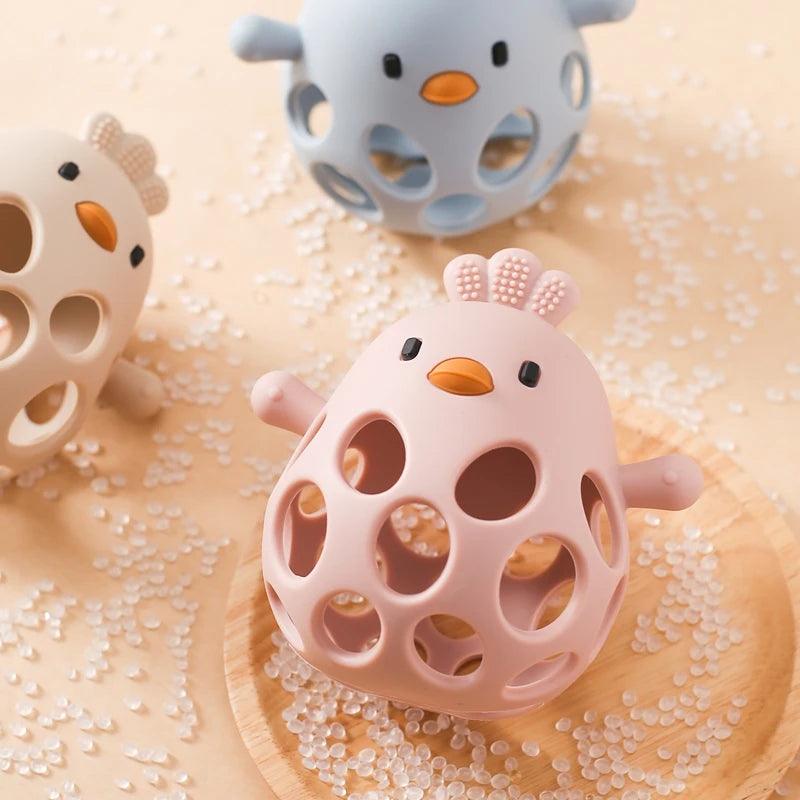 Silicone Baby Teether & Rattle-BPA-Free, Cute Chick Design,0-12 Months - - baby toys