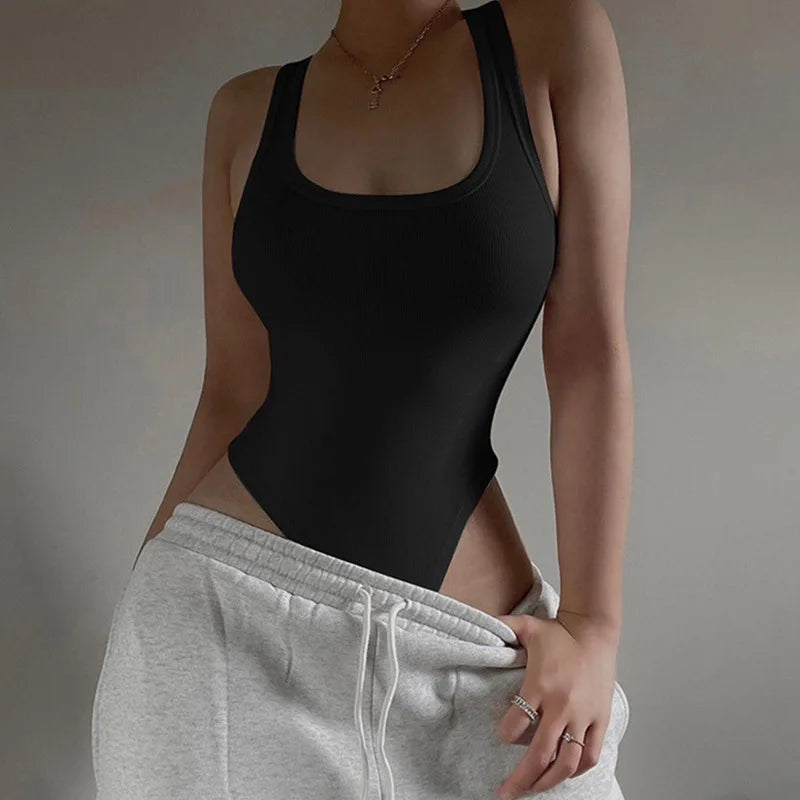Sexy Sleeveless Knit Bodysuit – Off Shoulder Halter Top for Women - - bodysuit