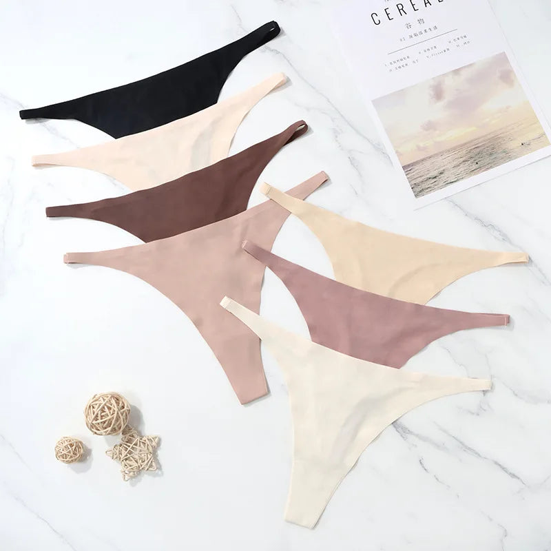 Seamless Ice Silk Thong – Soft Satin Feel & Minimal Band - - lingerie