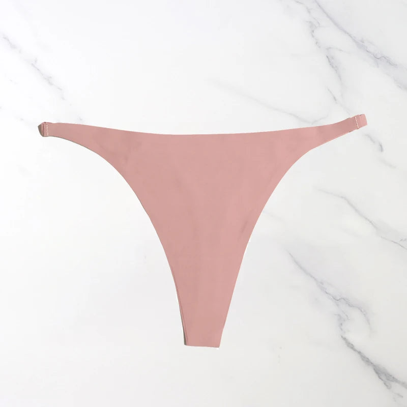 Seamless Ice Silk Thong – Soft Satin Feel & Minimal Band - red bean 1pc - lingerie