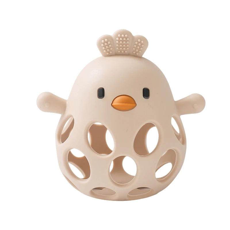 Silicone Baby Teether & Rattle-BPA-Free, Cute Chick Design,0-12 Months - Beige - baby toys
