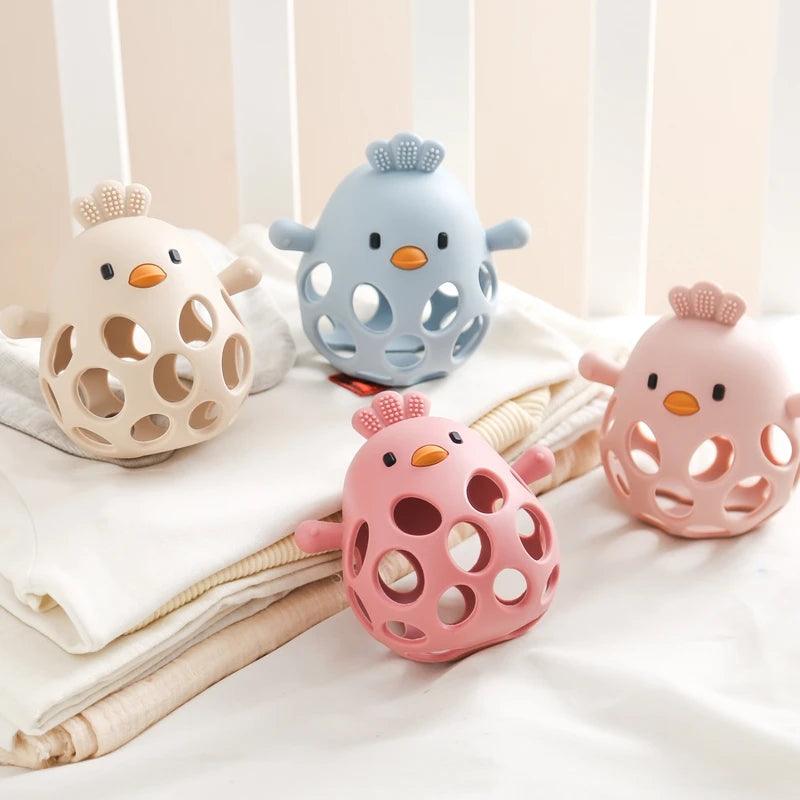 Silicone Baby Teether & Rattle-BPA-Free, Cute Chick Design,0-12 Months - - baby toys