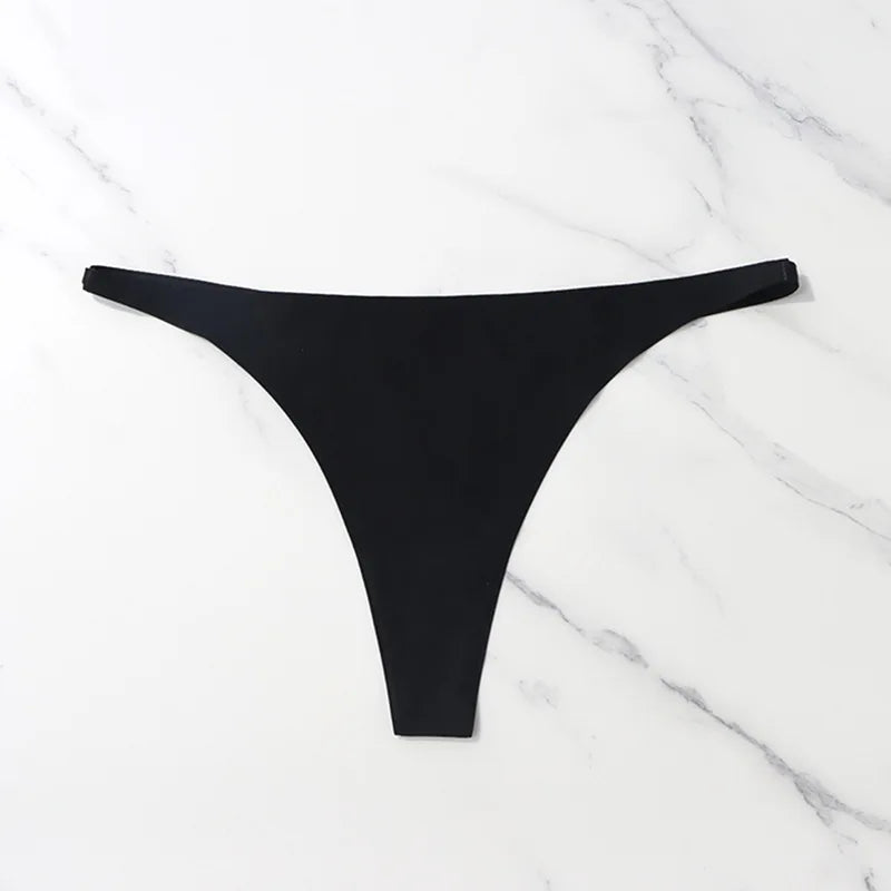 Seamless Ice Silk Thong – Soft Satin Feel & Minimal Band - black 1pc - lingerie