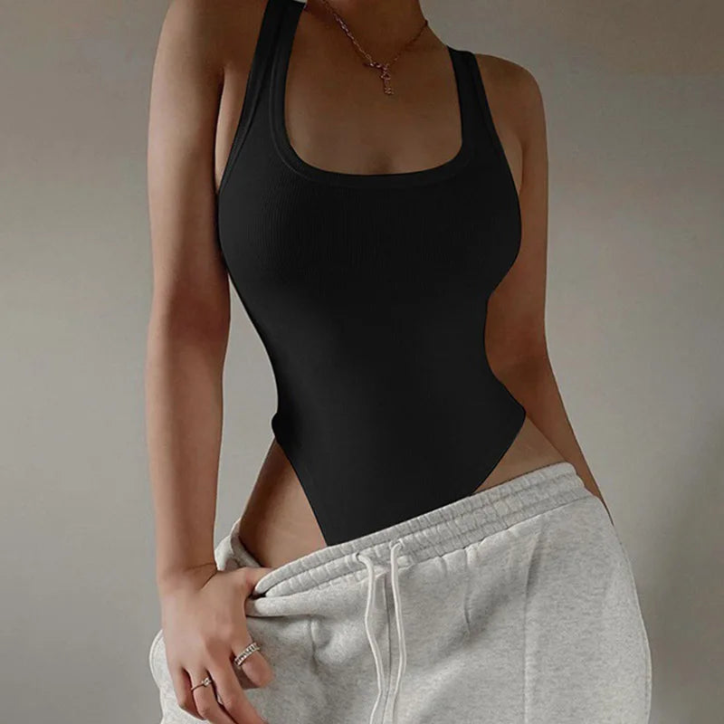 Sexy Sleeveless Knit Bodysuit – Off Shoulder Halter Top for Women - - bodysuit