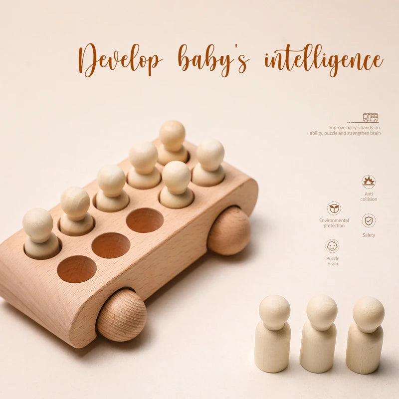 Montessori Wooden Train & Trolley - Educational Baby Toy with Numbers - - baby toys