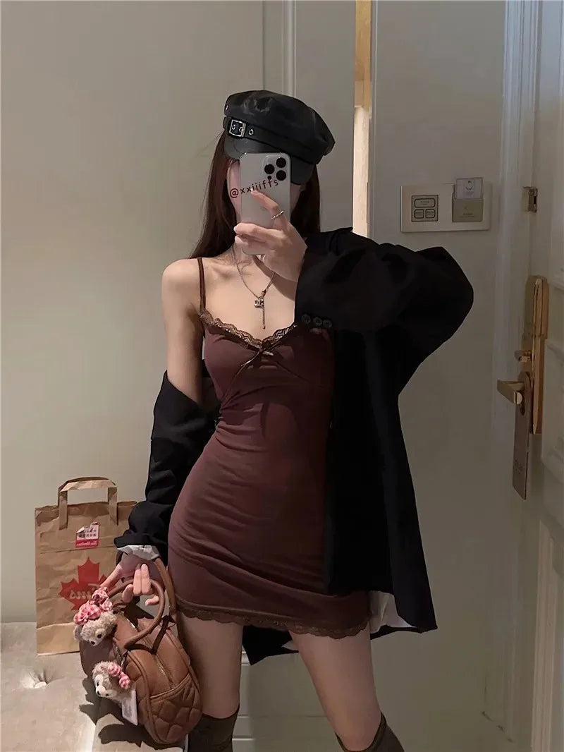 Hot Girl Lace Mini Dress – Sexy Slim Fit with Breast Pad - - Dresses / Party & Clubwear
