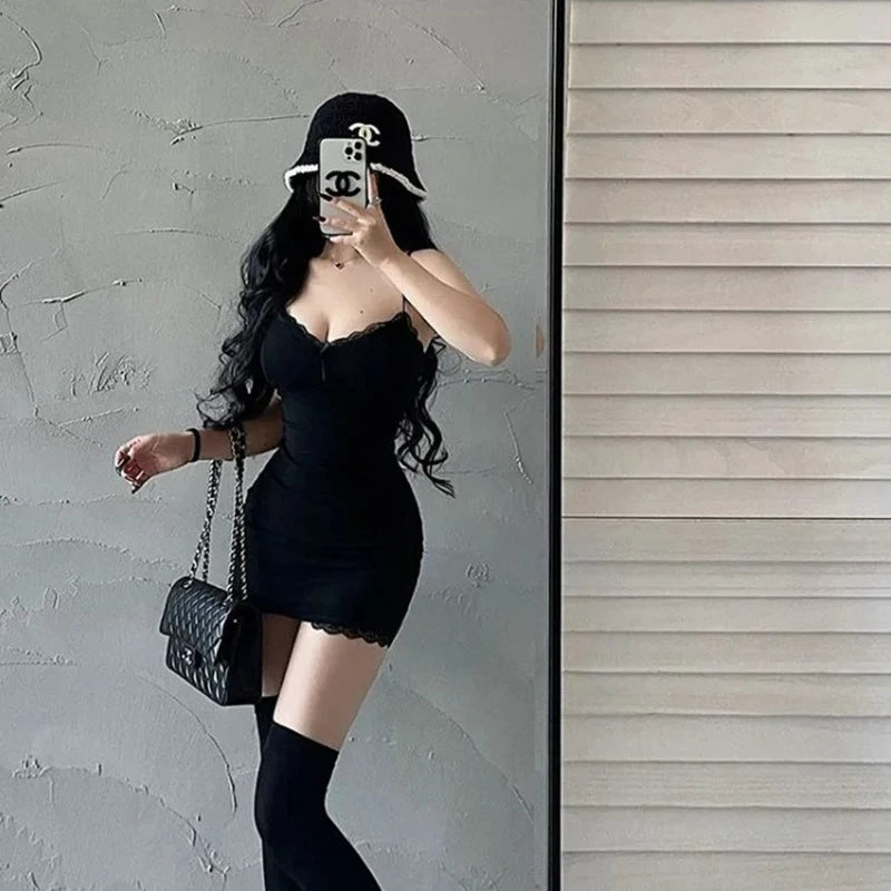 Hot Girl Lace Mini Dress – Sexy Slim Fit with Breast Pad - black - Dresses / Party & Clubwear