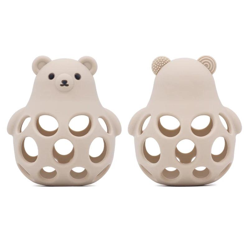 Silicone Baby Teether & Rattle-BPA-Free, Cute Chick Design,0-12 Months - Beige 1 - baby toys