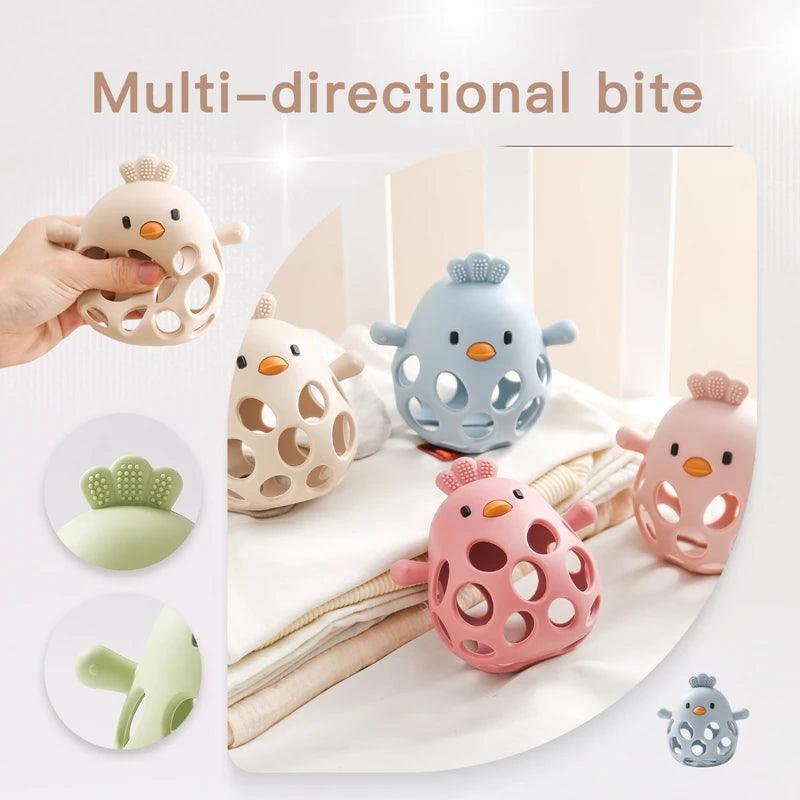 Silicone Baby Teether & Rattle-BPA-Free, Cute Chick Design,0-12 Months - - baby toys