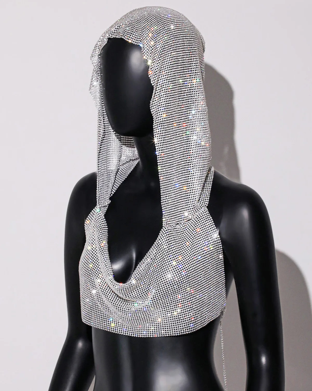 Sexy Rhinestone Mesh Crop Top – See-Through Sleeveless Clubwear - - clothing top