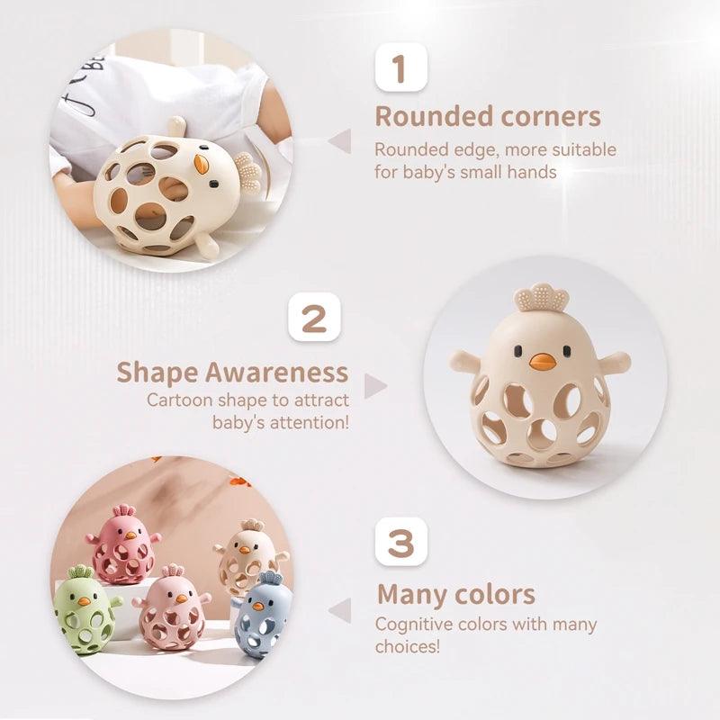 Silicone Baby Teether & Rattle-BPA-Free, Cute Chick Design,0-12 Months - - baby toys