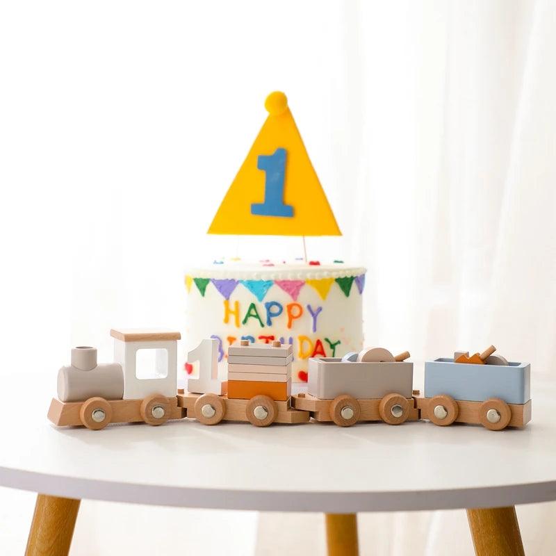 Montessori Wooden Train & Trolley - Educational Baby Toy with Numbers - - baby toys