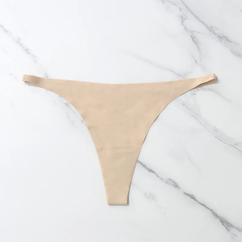 Seamless Ice Silk Thong – Soft Satin Feel & Minimal Band - Apricot 1pc - lingerie