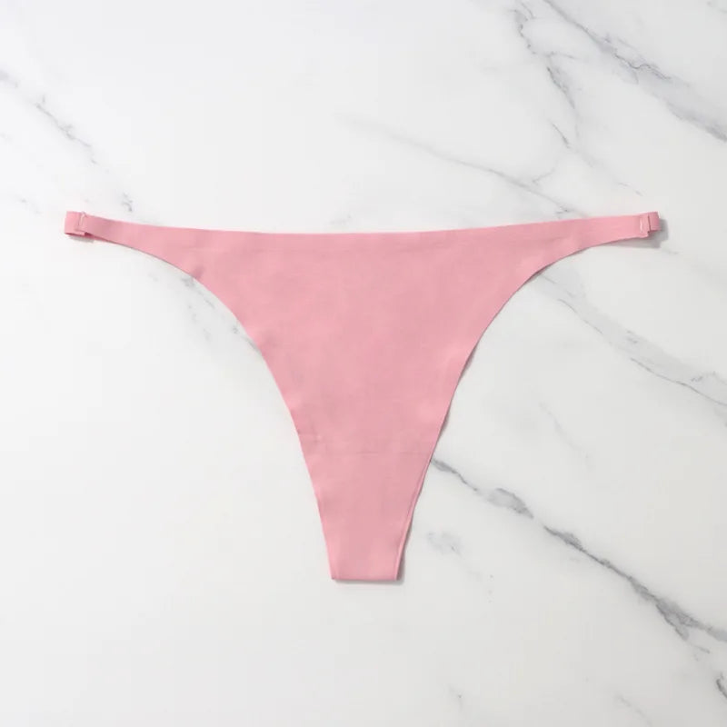 Seamless Ice Silk Thong – Soft Satin Feel & Minimal Band - pink 1pc - lingerie