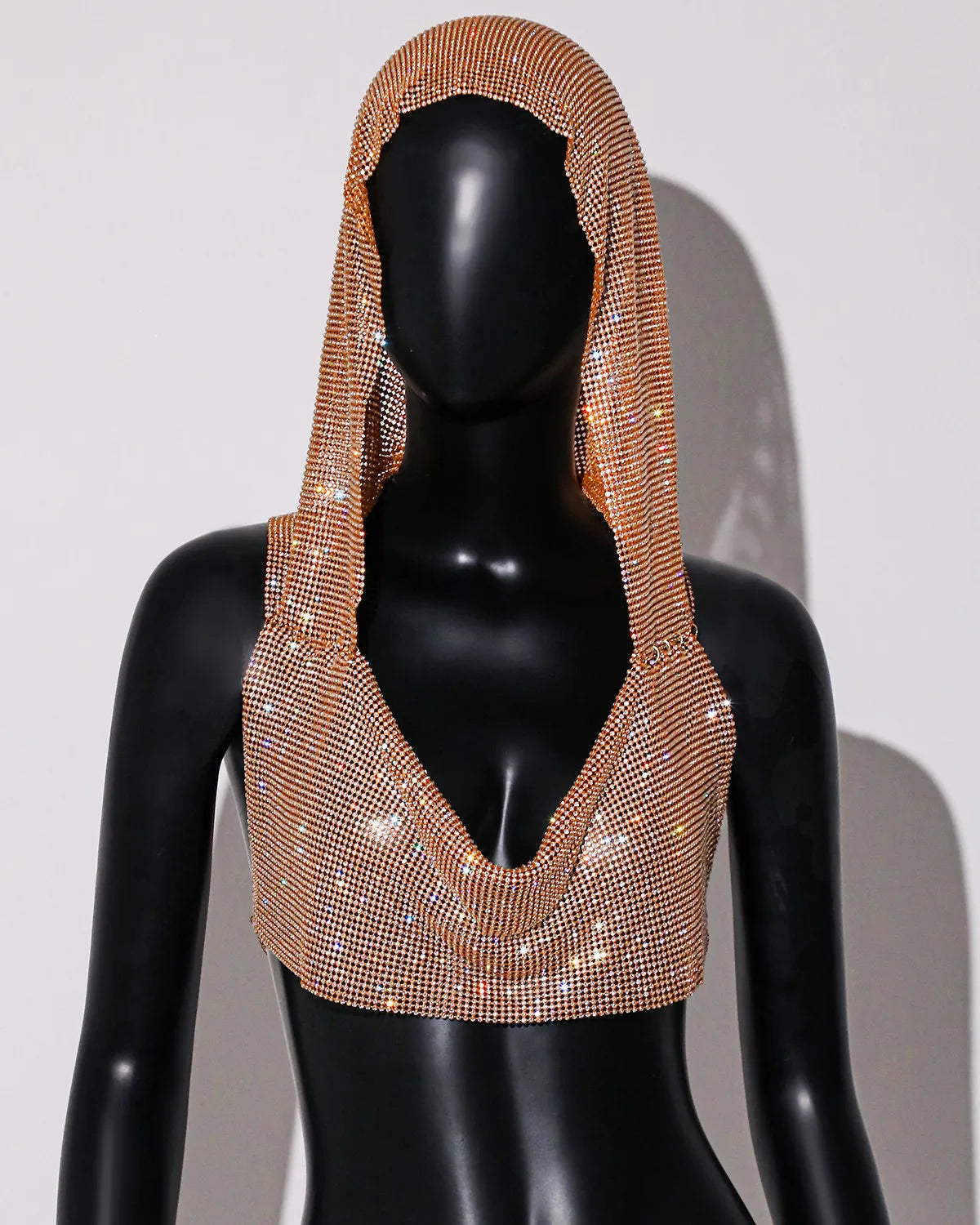 Sexy Rhinestone Mesh Crop Top – See-Through Sleeveless Clubwear - Gold One Size - clothing top