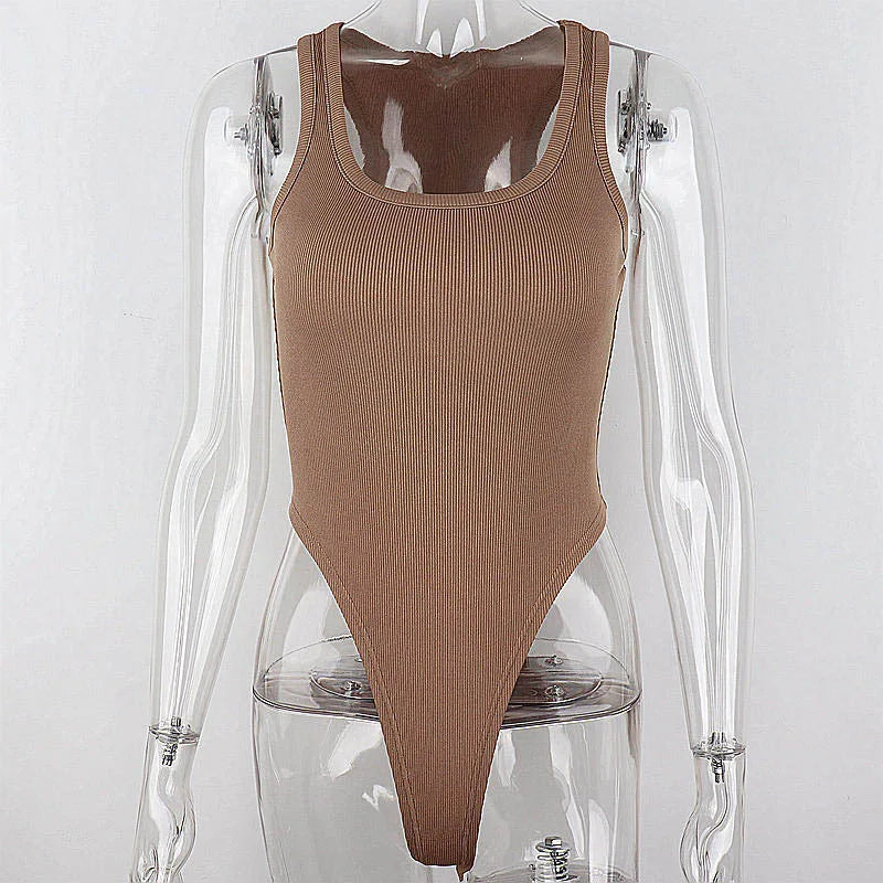 Sexy Sleeveless Knit Bodysuit – Off Shoulder Halter Top for Women - - bodysuit