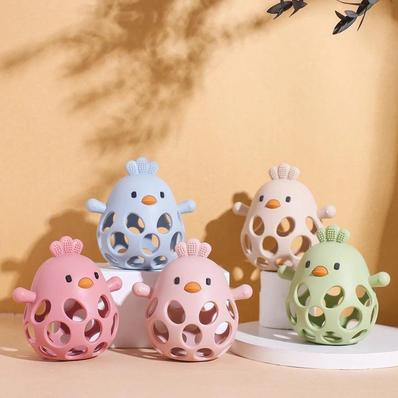 Silicone Baby Teether & Rattle-BPA-Free, Cute Chick Design,0-12 Months - - baby toys