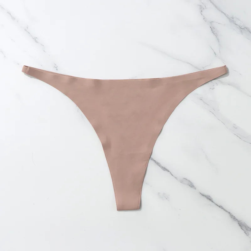 Seamless Ice Silk Thong – Soft Satin Feel & Minimal Band - coffee 1pc - lingerie