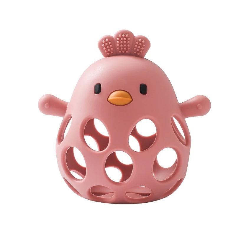 Silicone Baby Teether & Rattle-BPA-Free, Cute Chick Design,0-12 Months - Red 1 - baby toys