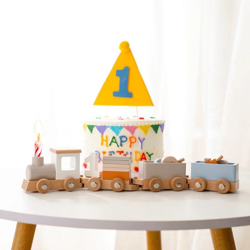 Montessori Wooden Train & Trolley - Educational Baby Toy with Numbers - - baby toys