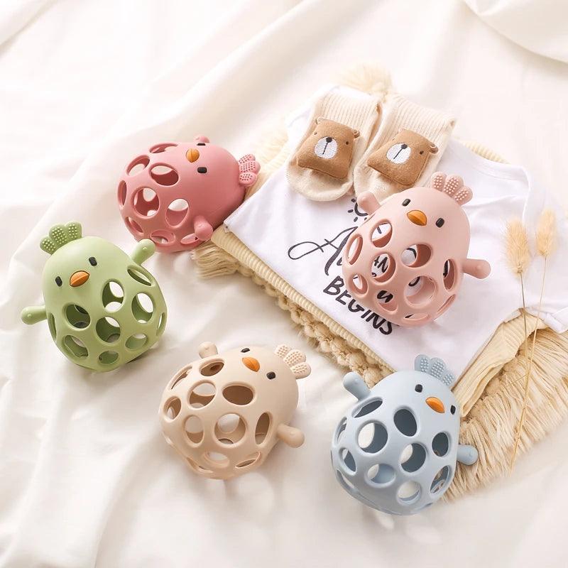 Silicone Baby Teether & Rattle-BPA-Free, Cute Chick Design,0-12 Months - - baby toys