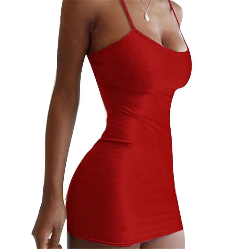 Sexy Slim-Fit Suspender Dress – Solid Color Party Outfit - Red - Women mini dress
