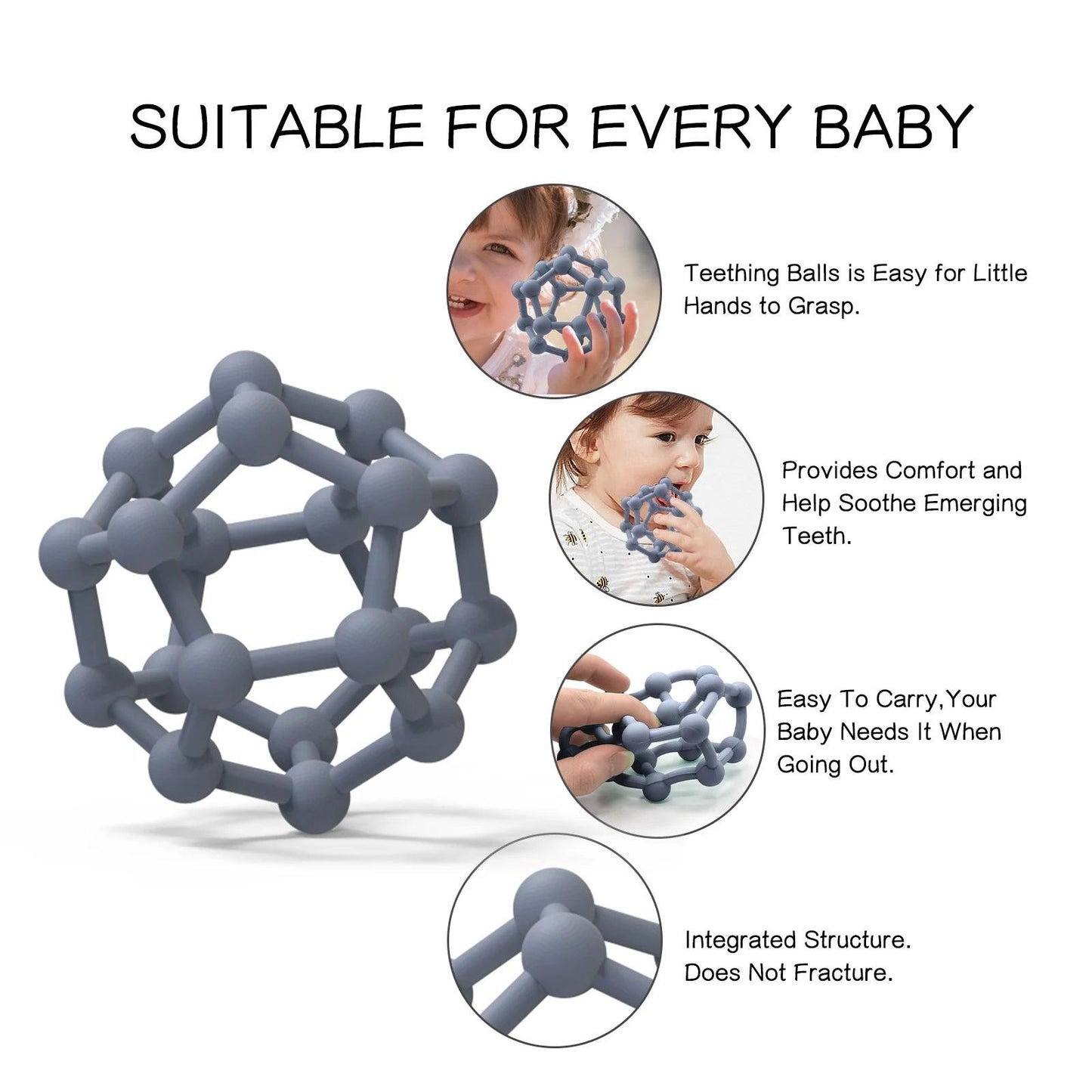 WOLIFE Baby Silicone Teether - Colorful, BPA-Free, Easy-Clean Chewing Toy - -
