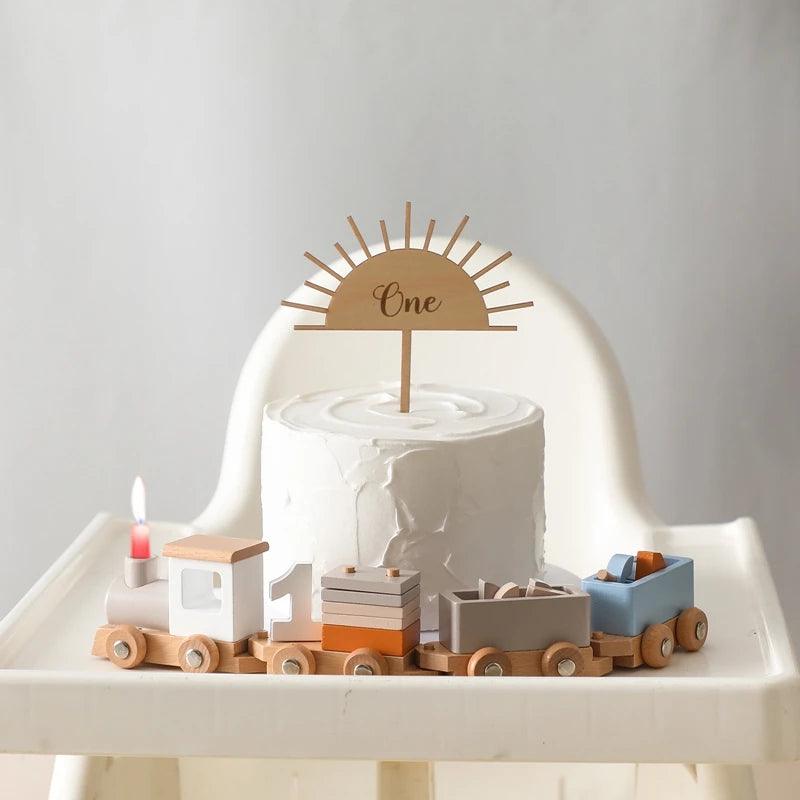 Montessori Wooden Train & Trolley - Educational Baby Toy with Numbers - - baby toys