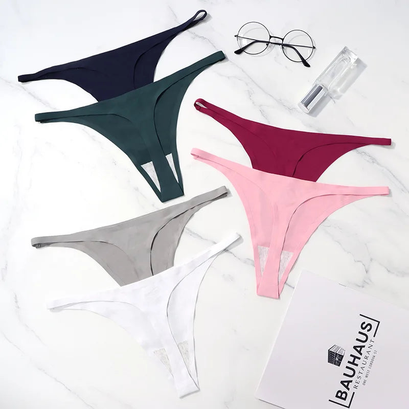 Seamless Ice Silk Thong – Soft Satin Feel & Minimal Band - - lingerie