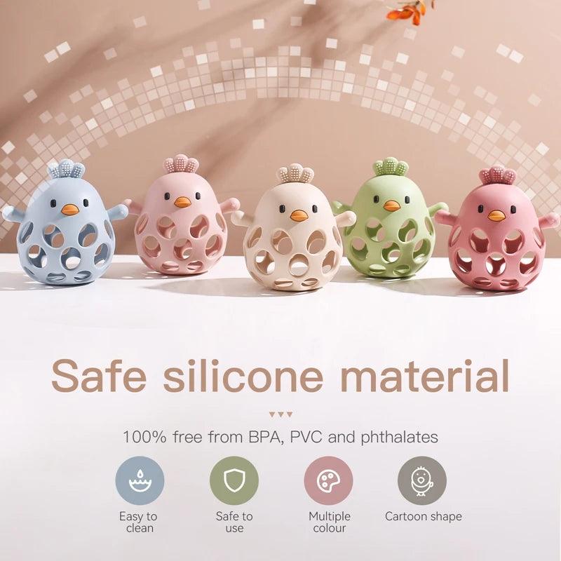 Silicone Baby Teether & Rattle-BPA-Free, Cute Chick Design,0-12 Months - - baby toys