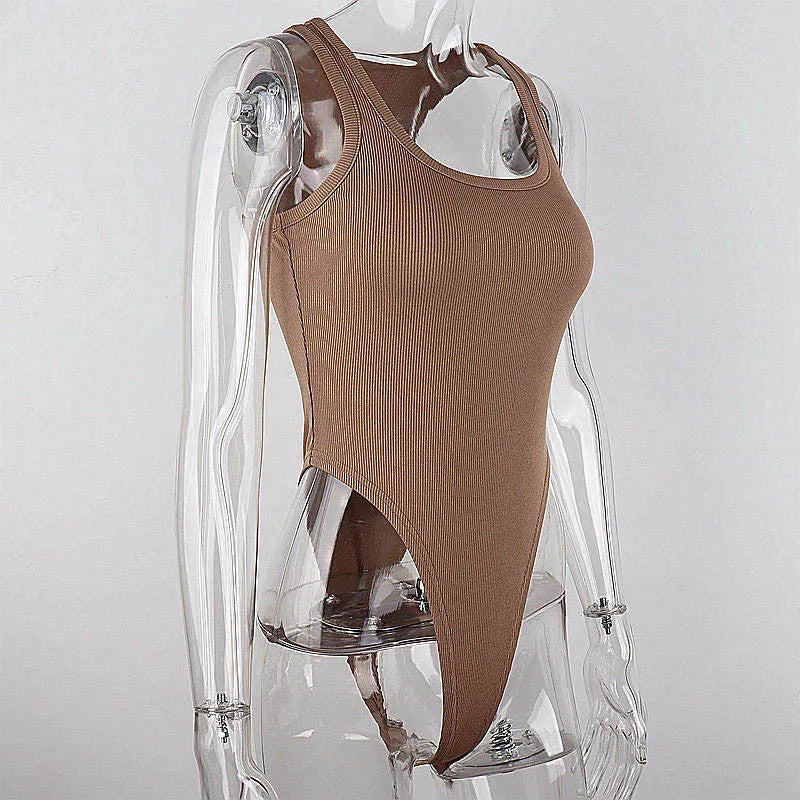 Sexy Sleeveless Knit Bodysuit – Off Shoulder Halter Top for Women - - bodysuit