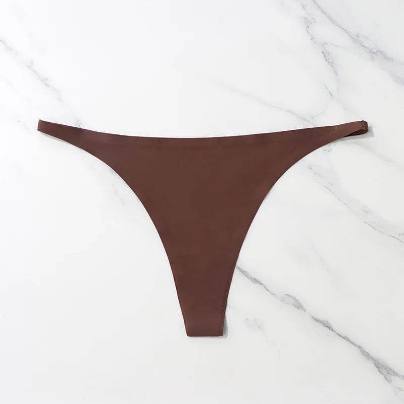 Seamless Ice Silk Thong – Soft Satin Feel & Minimal Band - brown 1pc - lingerie