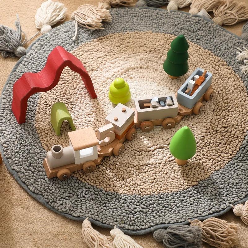 Montessori Wooden Train & Trolley - Educational Baby Toy with Numbers - - baby toys