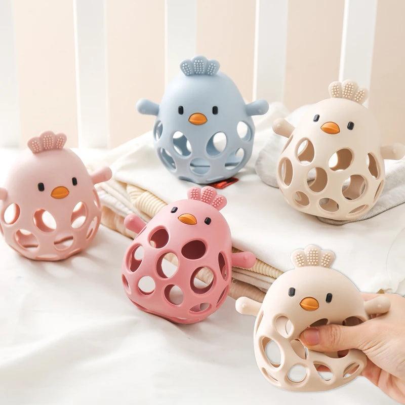 Silicone Baby Teether & Rattle-BPA-Free, Cute Chick Design,0-12 Months - - baby toys