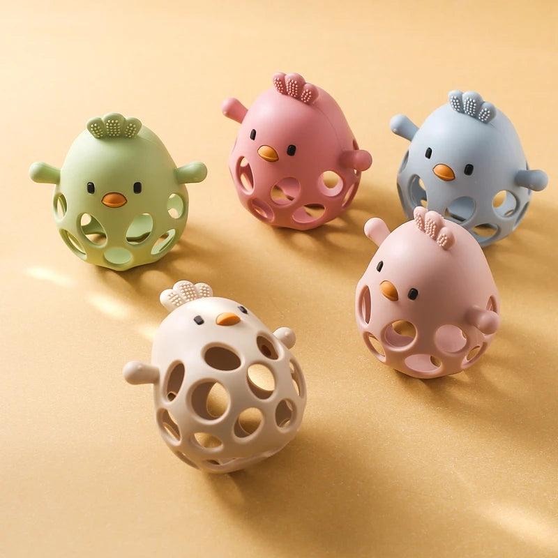 Silicone Baby Teether & Rattle-BPA-Free, Cute Chick Design,0-12 Months - - baby toys