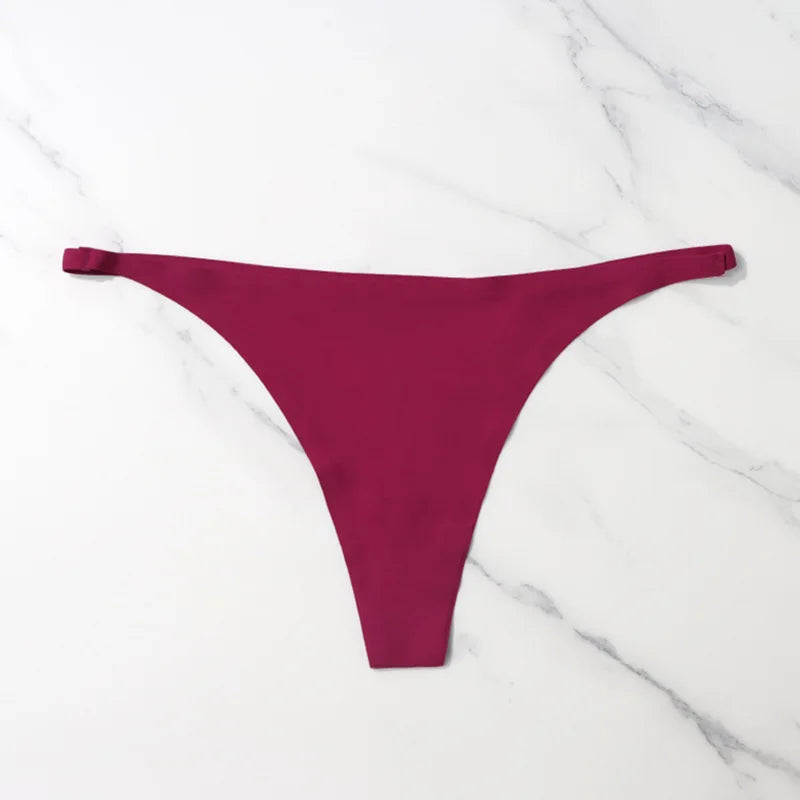 Seamless Ice Silk Thong – Soft Satin Feel & Minimal Band - wine 1pc - lingerie