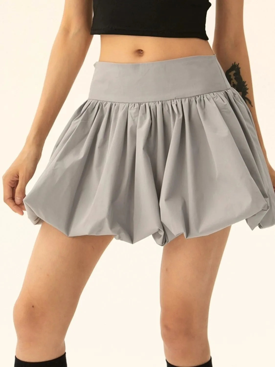 Ruched Bubble Hem Mini Skirt – Statement Volume with a Playful Twist - - Mini Skirt