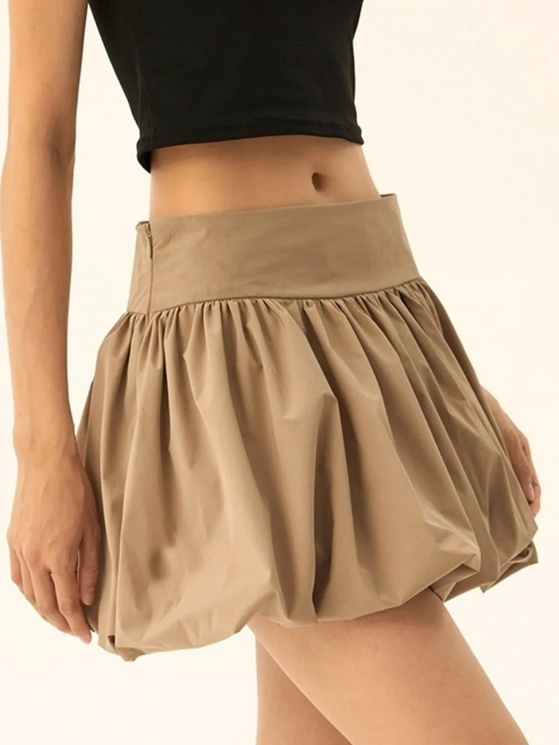 Ruched Bubble Hem Mini Skirt – Statement Volume with a Playful Twist - - Mini Skirt