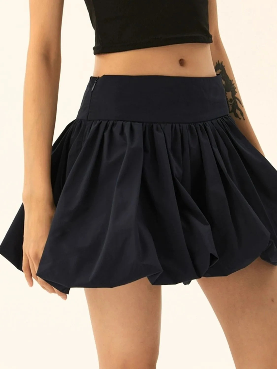 Ruched Bubble Hem Mini Skirt – Statement Volume with a Playful Twist - - Mini Skirt