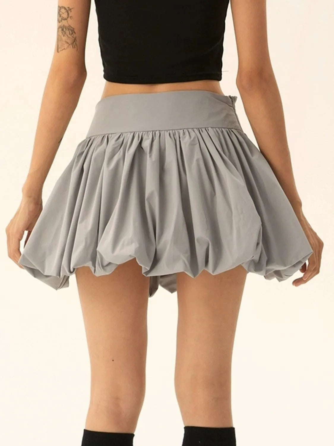 Ruched Bubble Hem Mini Skirt – Statement Volume with a Playful Twist - - Mini Skirt