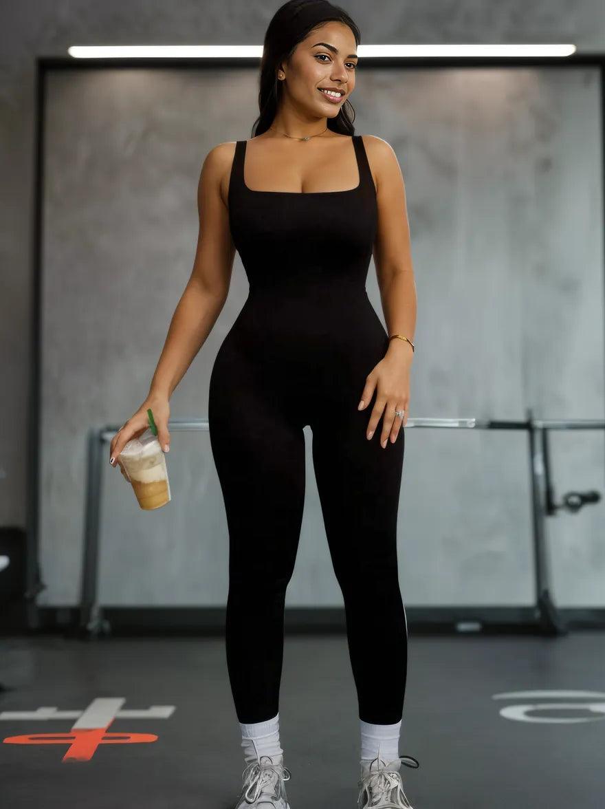 Fit4Goals™ Women's Casual Jumpsuit - Square Collar Sleeveless Romper - - Leggings