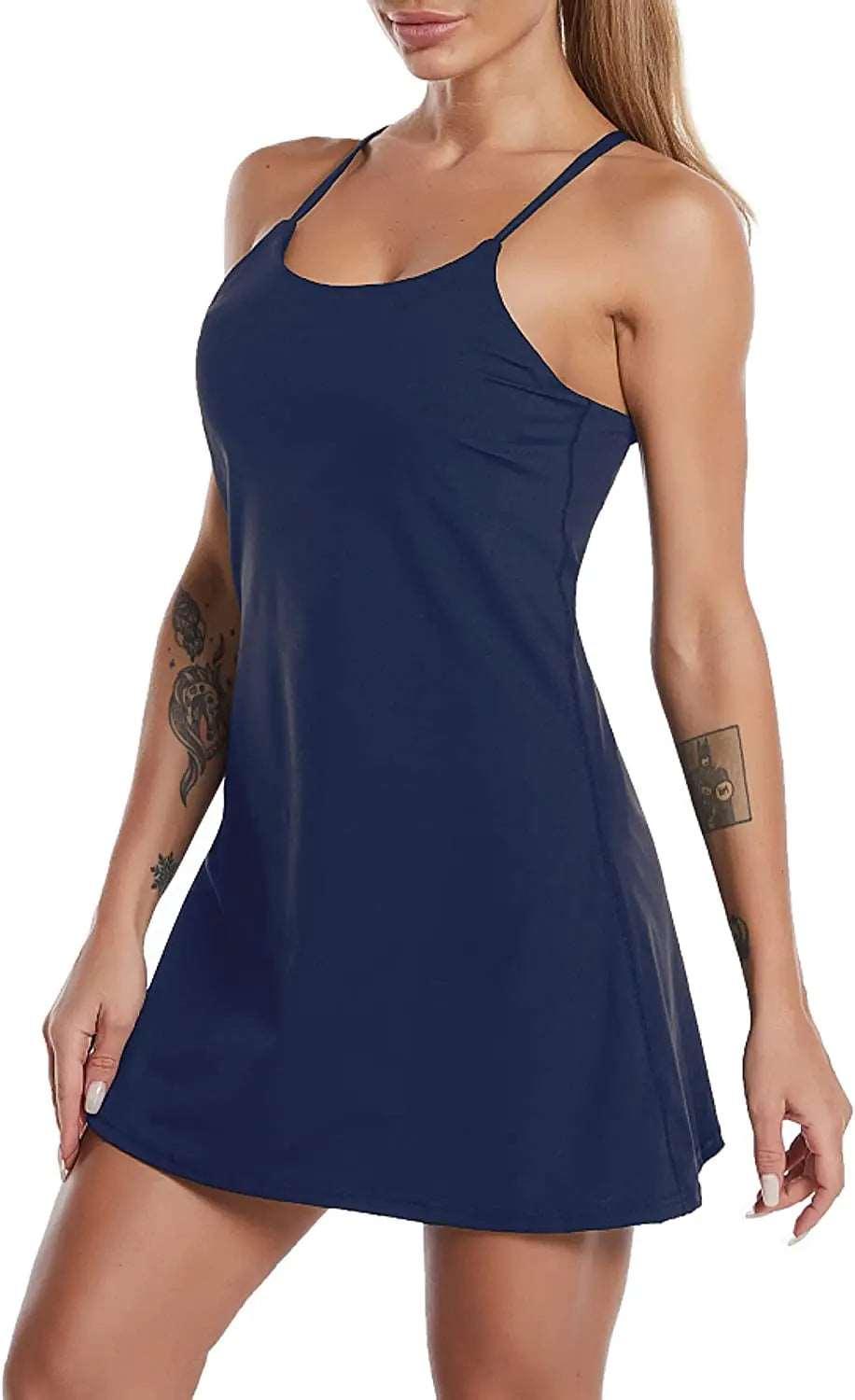 Women's Sports Dress – Built-in Bra, Pockets, and Shorts . - - Activewear Dress